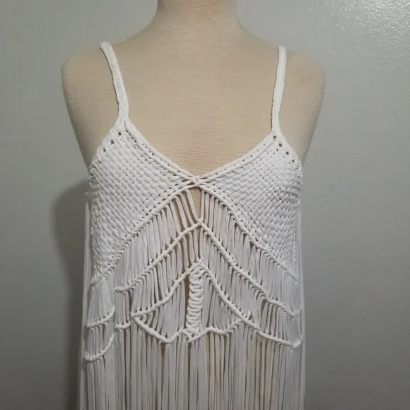 White Braided Fringe TOP, NWT, bohemian, boho, festival, swim cover up, crochet - Picture 2 of 8